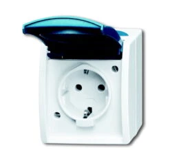 Universal Busch Jaeger Schuko Steckdose 20 EWN-53 Grau/blaugrün Mit Namensschild Aufputz Ocean