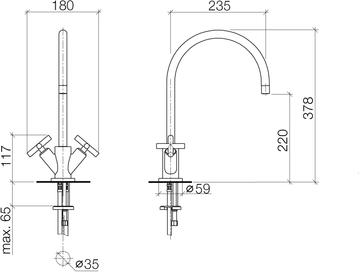 Dornbracht Tara. Spültisch-Zweigriff-Armatur 22815892-06 Ausladung 235 Mm, Platin Matt 4 Dornbracht Tara. Spültisch-Zweigriff-Armatur 22815892-06 Ausladung 235 Mm, Platin Matt – Bild 2