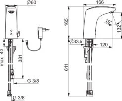 Hansa Hansaelectra Infrarot-Waschtisch-Armatur 64421129 Netzbetrieb, Niederdruck, Ausladung 112mm, Chrom -Heimwerkzeuge Hansa Hansaelectra Infrarot Waschtisch Armatur 64421129 Netzbetrieb Niederdruck Ausladung 112mm chrom 2