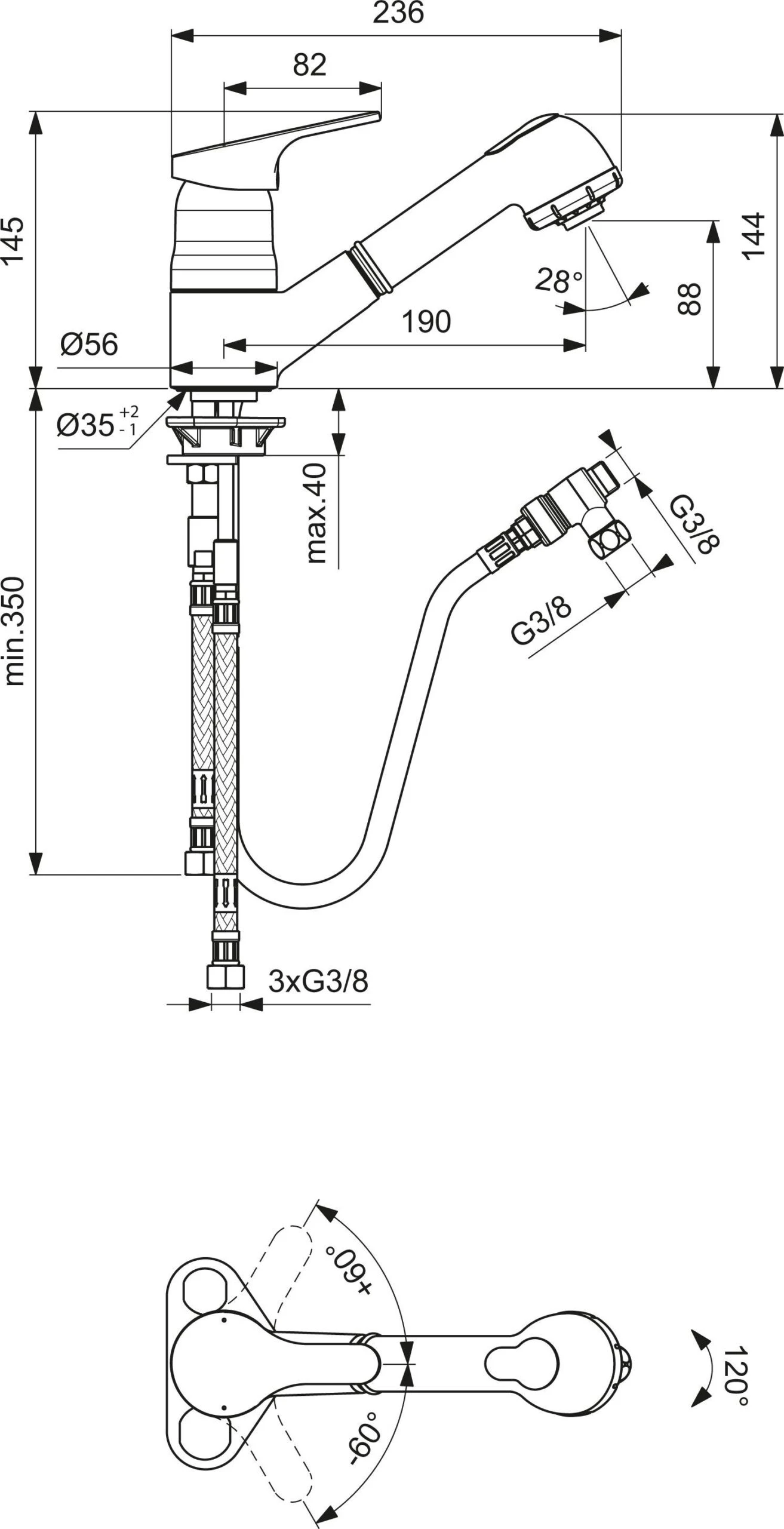 Ideal Standard CeraFit Küchenarmatur BC147AA Chrom, Herausziehbare Handbrause, Niederdruck 4 Ideal Standard CeraFit Küchenarmatur BC147AA Chrom, Herausziehbare Handbrause, Niederdruck – Bild 2