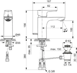 Ideal Standard Connect Air Waschtischarmatur A7021AA, Chrom, Mit Ablaufgarnitur -Heimwerkzeuge Ideal Standard Connect Air Waschtischarmatur A7021AA chrom mit Ablaufgarnitur 2