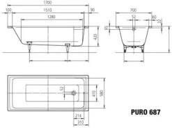 Kaldewei Puro Badewanne 258734013001 170x70cm, Vollantislip Perl-Effekt, Weiß -Heimwerkzeuge Kaldewei Puro Badewanne 258734013001 170x70cm Vollantislip Perl Effekt weiss 6