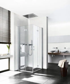 Kermi Diga Eckeinstiegshälfte Pendel-Falttür DI2CL070202AK 70x200cm, Weiß, ESG Klar, Links, Auf Duschwanne