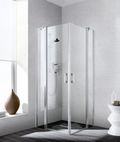 Kermi Liga Eckeinstieg-Hälfte Pendeltür Mit Festfeld LIEPL075201PK 75x200cm, Silber Mattglanz, ESG Klar Clean, Links, Auf Duschwanne