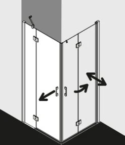 Kermi Liga Eckeinstieg-Hälfte Schwingtür Mit Festfeld LIESL12020VPK 120x200cm, Silber Hochglanz, ESG Klar Clean, Links, Auf Duschwanne