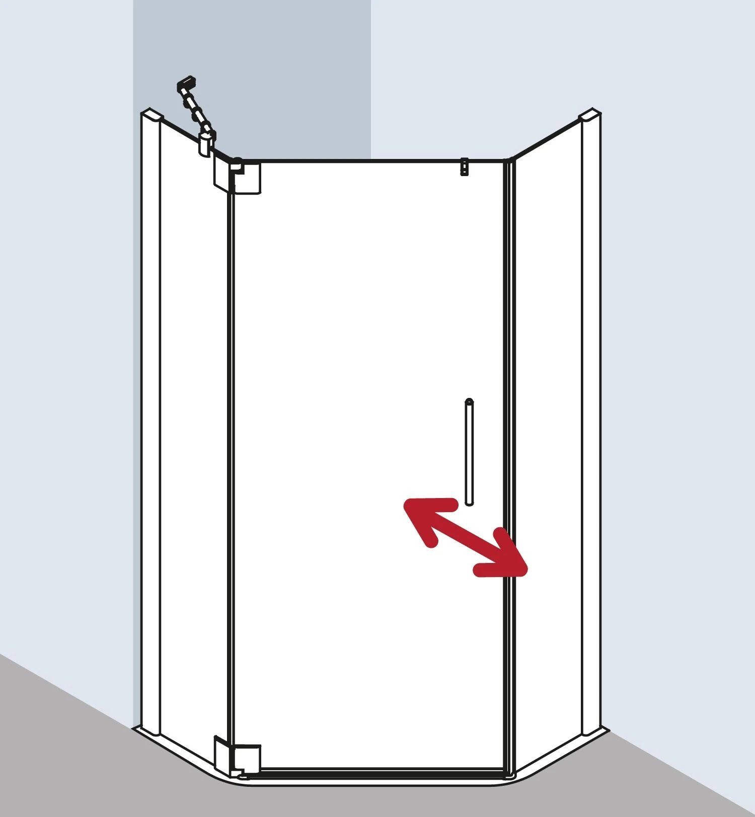 Kermi Pasa XP Fünfeck-Duschkabine Pendeltür PXL4509020VAK 90x90x200cm, Silber Hochglanz, ESG Klar, Links 4 Kermi Pasa XP Fünfeck-Duschkabine Pendeltür PXL4509020VAK 90x90x200cm, Silber Hochglanz, ESG Klar, Links – Bild 2