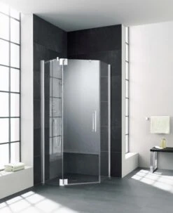Kermi Pasa XP Fünfeck-Duschkabine Pendeltür PXL4509020VAK 90x90x200cm, Silber Hochglanz, ESG Klar, Links