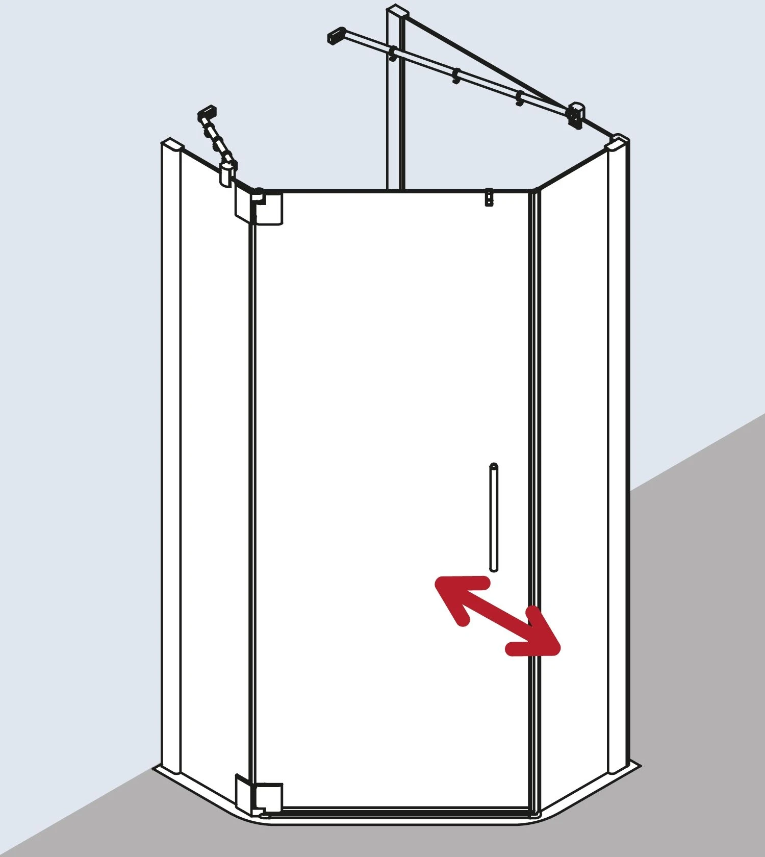 Kermi Pasa XP Fünfeck-Duschkabine Pendeltür PXL4509020VAK 90x90x200cm, Silber Hochglanz, ESG Klar, Links 6 Kermi Pasa XP Fünfeck-Duschkabine Pendeltür PXL4509020VAK 90x90x200cm, Silber Hochglanz, ESG Klar, Links – Bild 4