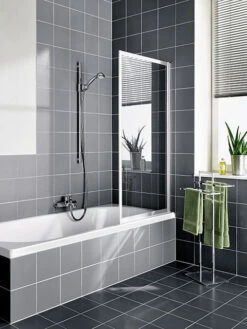 Kermi Vario 2000 Faltwand 1-flügelig V2FW1070141PK 75,1-76,7x140cm, Silber Mattglanz, ESG Klar KermiClean