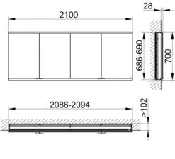 Keuco Royal Modular 2.0 Spiegelschrank 800400210000000 2100 X 700 X 120 Mm, Ohne Steckdose, Wandeinbau, 4-türig -Heimwerkzeuge Keuco Royal Modular 2.0 Spiegelschrank 800400210000000 2100 x 700 x 120 mm ohne Steckdose Wandeinbau 4 tuerig 1