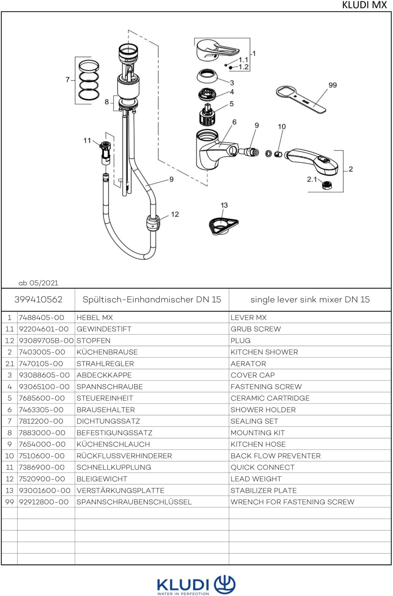 Kludi MX Küchenarmatur 399410562 Chrom, Ausziehbare Geschirrbrause 7 Kludi MX Küchenarmatur 399410562 Chrom, Ausziehbare Geschirrbrause – Bild 5