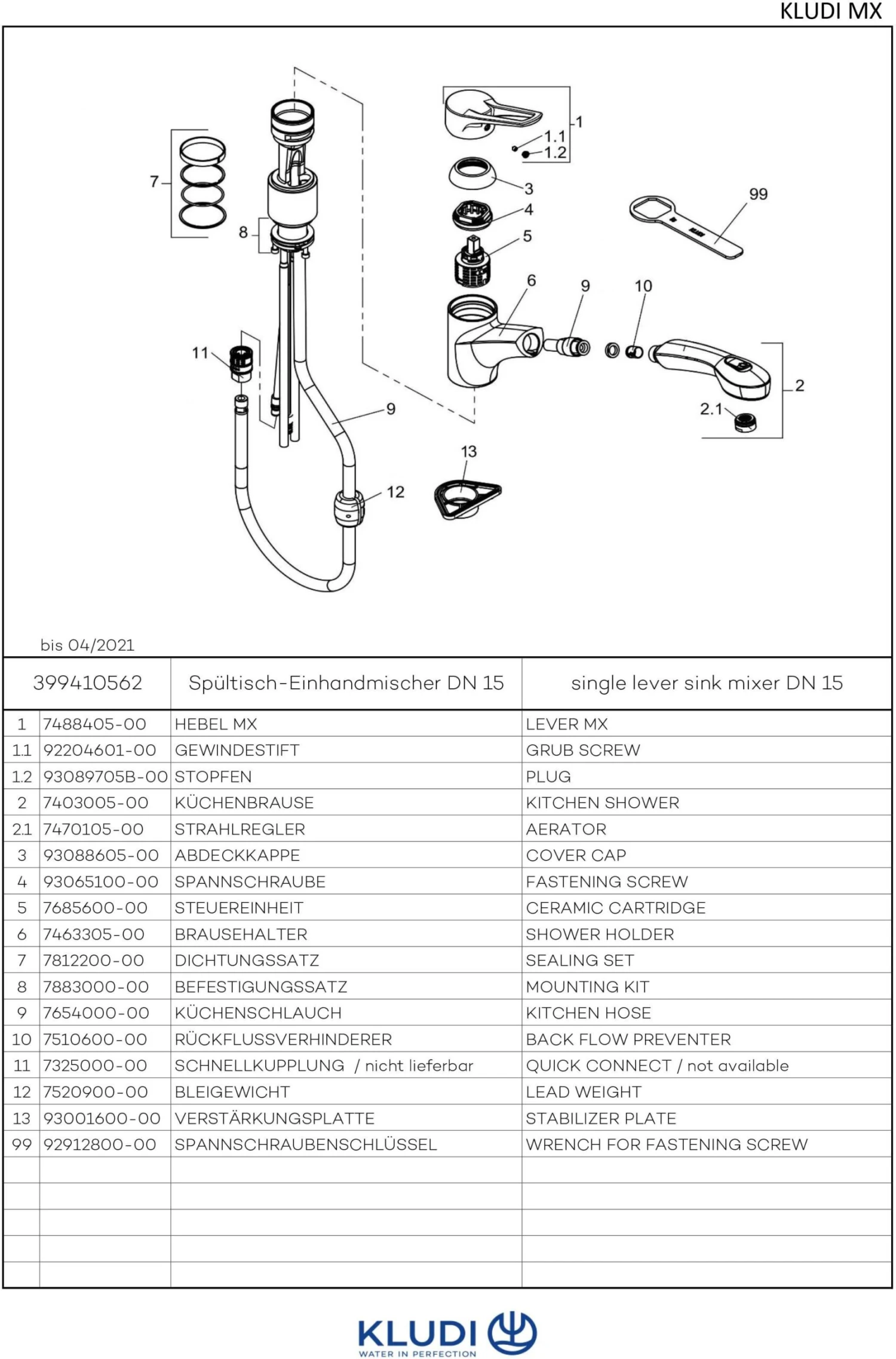 Kludi MX Küchenarmatur 399410562 Chrom, Ausziehbare Geschirrbrause 8 Kludi MX Küchenarmatur 399410562 Chrom, Ausziehbare Geschirrbrause – Bild 6