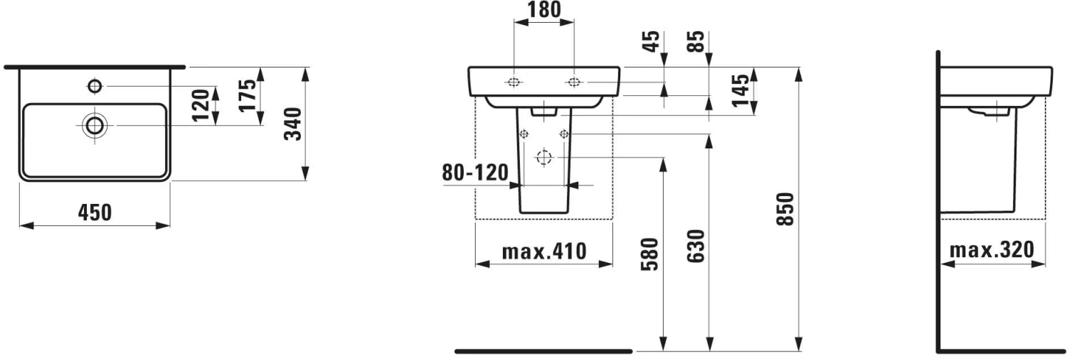 LAUFEN Pro S Handwaschbecken 45 X 34 Cm, Weiß, 1 Hahnloch, Mit Überlauf 4 LAUFEN Pro S Handwaschbecken 45 X 34 Cm, Weiß, 1 Hahnloch, Mit Überlauf – Bild 2