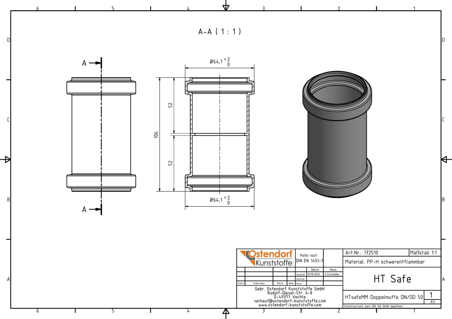 Ostendorf HTsafe HTsafe-Doppelmuffe 172510 DN/OD 50 4 Ostendorf HTsafe HTsafe-Doppelmuffe 172510 DN/OD 50 – Bild 2