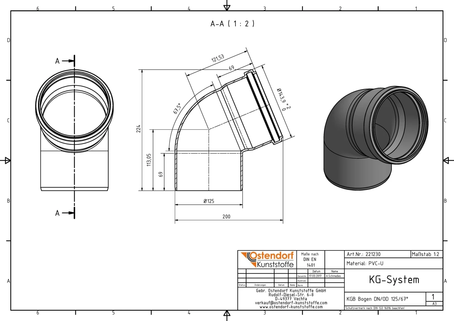 Ostendorf Kg KG Bogen 221230 DN/OD 125, 67,5° 4 Ostendorf Kg KG Bogen 221230 DN/OD 125, 67,5° – Bild 2