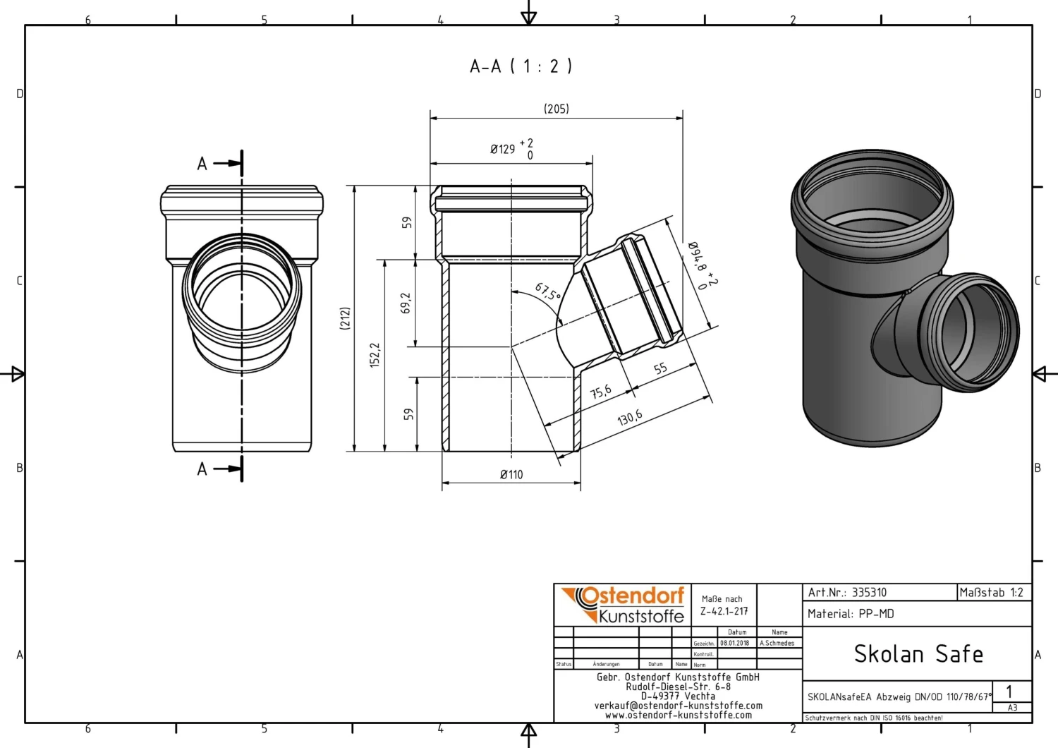 Ostendorf SKOLAN Safe SKOLANsafe-Abzweig 335310 DN/OD 110/78 X 67,5° 4 Ostendorf SKOLAN Safe SKOLANsafe-Abzweig 335310 DN/OD 110/78 X 67,5° – Bild 2