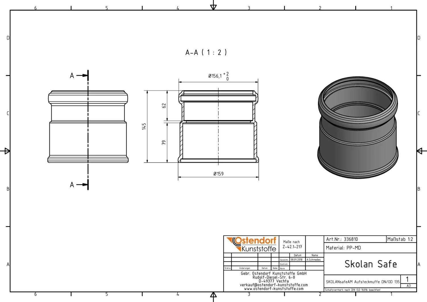 Ostendorf SKOLAN Safe SKOLANsafe-Aufsteckmuffe 336810 DN/OD 135 4 Ostendorf SKOLAN Safe SKOLANsafe-Aufsteckmuffe 336810 DN/OD 135 – Bild 2