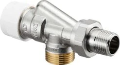 Oventrop Baureihe AV 9 Vorlauf-Thermostatventil 1183942 G 3/4 AGxR 1/2, Axial, Messing Vernickelt