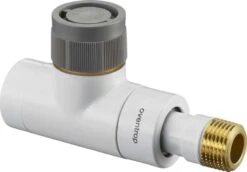 Oventrop Baureihe EQ Thermostatventil 1163662 DN 15, G 3/4xR 1/2 AG, Durchgang, Messing, Weiß Pulverbeschichtet