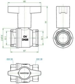 Oventrop Kugelhahn Optibal Knebelgriff 1077108 DN25, 1" Innengewinde, PN16, Messing -Heimwerkzeuge Oventrop Kugelhahn Optibal Knebelgriff 1077108 DN25 1 Innengewinde PN16 Messing 2