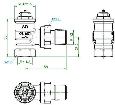 Oventrop Thermostatventil Baureihe AQ 1183064 DN 15, 1/2", Eck-Ausführung 4 Oventrop Thermostatventil Baureihe AQ 1183064 DN 15, 1/2", Eck-Ausführung – Bild 2