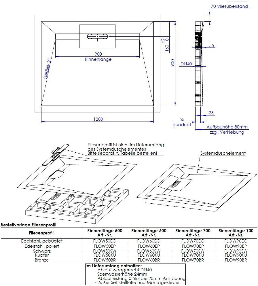 Schedel Line Flow Duschelement LI1KF601290 120 X 90 Cm, Vierseitiges Gefälle 4 Schedel Line Flow Duschelement LI1KF601290 120 X 90 Cm, Vierseitiges Gefälle – Bild 2