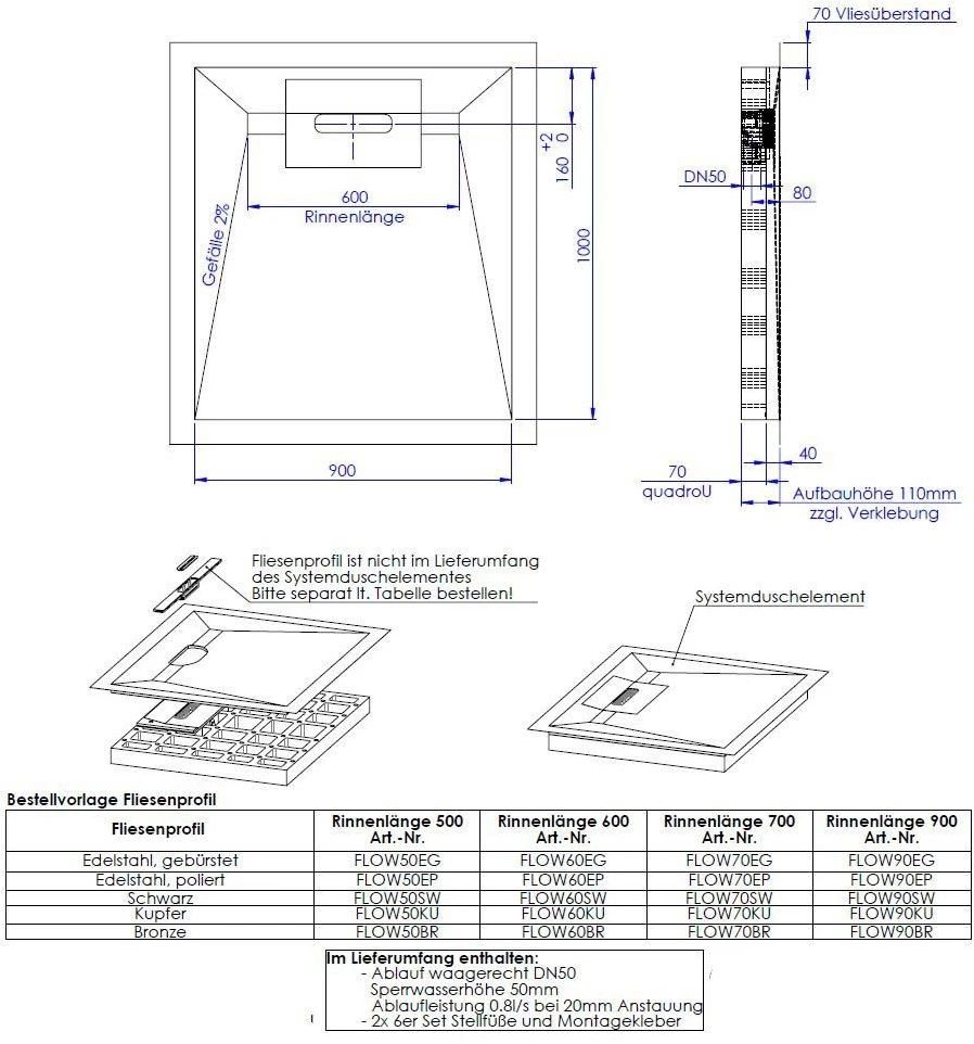 Schedel Line Flow Duschelement LI1KF909010 90 X 100 Cm, Vierseitiges Gefälle 4 Schedel Line Flow Duschelement LI1KF909010 90 X 100 Cm, Vierseitiges Gefälle – Bild 2