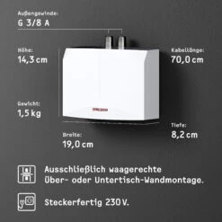 Stiebel Eltron DEM 3 Mini-Durchlauferhitzer 231001 Elektronisch Geregelt, 3,5 KW, Weiss -Heimwerkzeuge Stiebel Eltron DEM 3 Mini Durchlauferhitzer 231001 elektronisch geregelt 35 kW weiss 6
