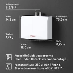 Stiebel Eltron DEM 7 Mini-Durchlauferhitzer 232769 Elektronisch Geregelt, 6,5 KW, Weiss 14 Stiebel Eltron DEM 7 Mini-Durchlauferhitzer 232769 Elektronisch Geregelt, 6,5 KW, Weiss -Heimwerkzeuge Stiebel Eltron DEM 7 Mini Durchlauferhitzer 232769 elektronisch geregelt 65 kW weiss 4
