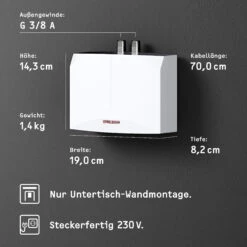 Stiebel Eltron Mini Durchlauferhitzer 220813 DHM 3, 3,5 KW, Druckfest, 230 V, Weiss -Heimwerkzeuge Stiebel Eltron Mini Durchlauferhitzer 220813 DHM 3 35 kW druckfest 230 V weiss 6