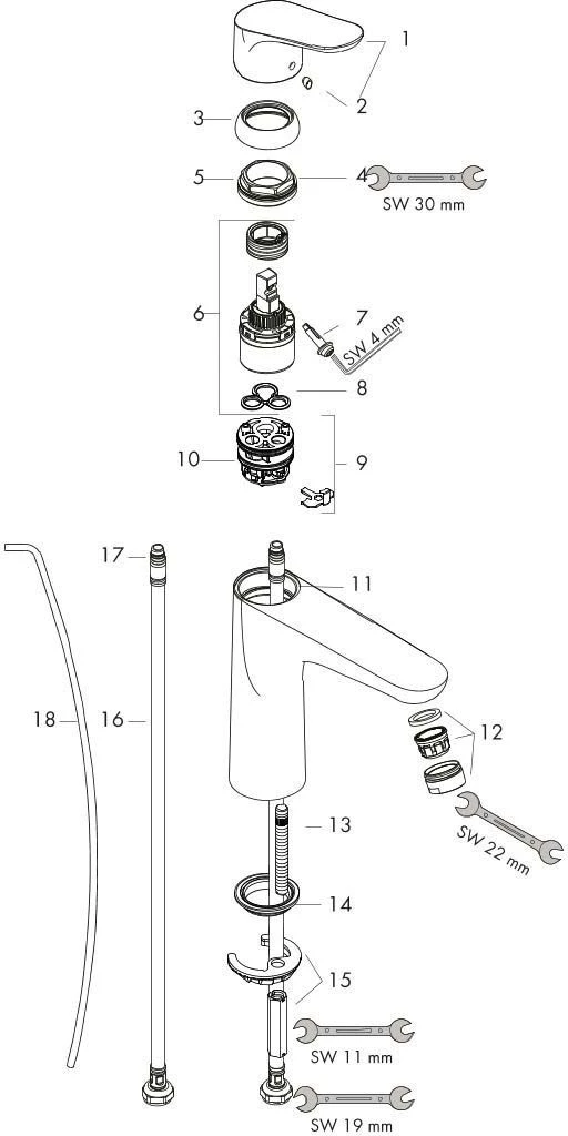 Hansgrohe Focus 100 Waschtisch Armatur 31621000 Kaltwasser In Mittelstellung, Chrom 5 Hansgrohe Focus 100 Waschtisch Armatur 31621000 Kaltwasser In Mittelstellung, Chrom – Bild 3