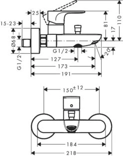 Hansgrohe Rebris S Wannenarmatur 72440670 AP, 2 Verbraucher, Ausladung 173mm, Mattschwarz -Heimwerkzeuge hansgrohe Rebris S Wannenarmatur 72440670 AP 2 Verbraucher Ausladung 173mm mattschwarz 2